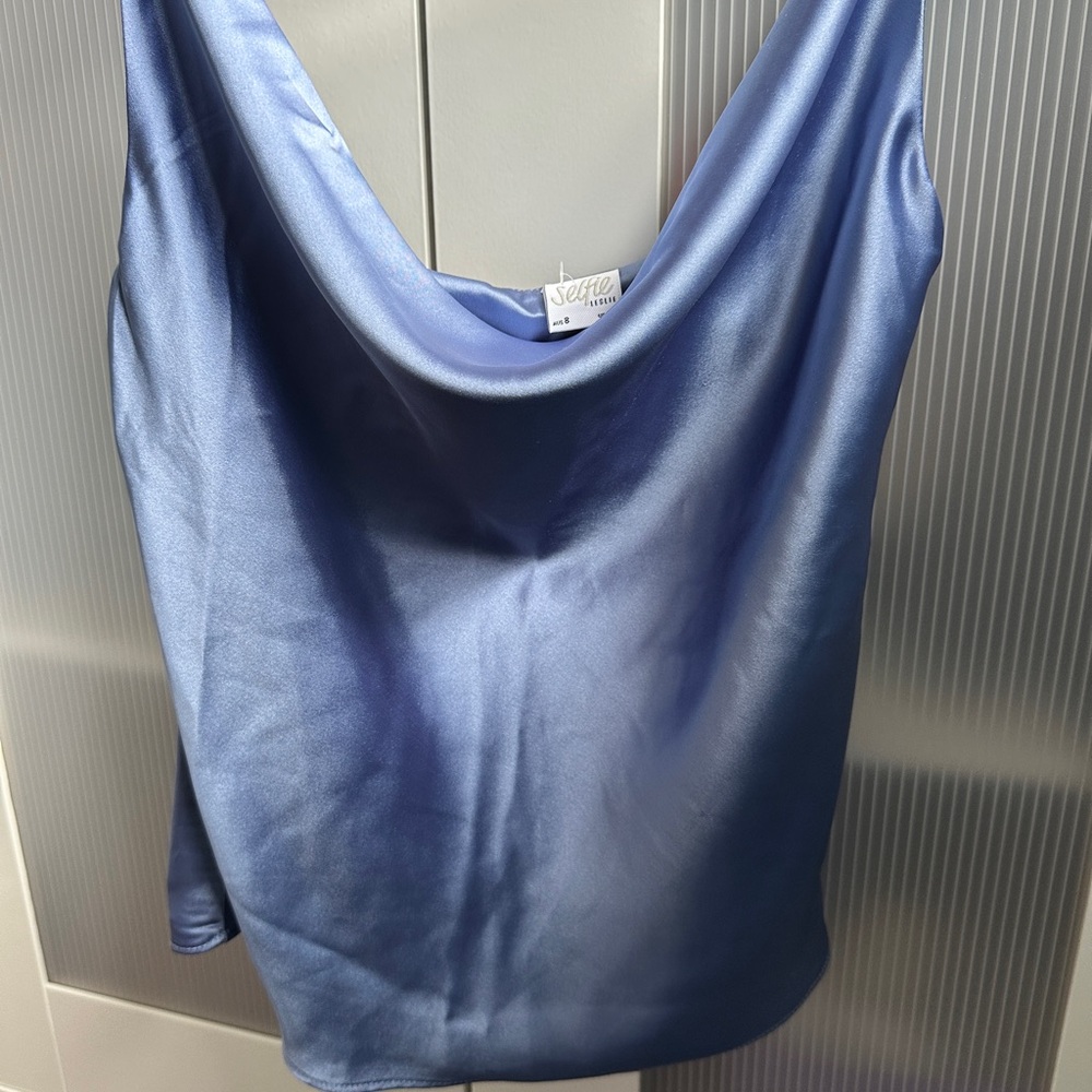 Selfie Leslie Blue Asymmetrical Sleeveless Camisole
